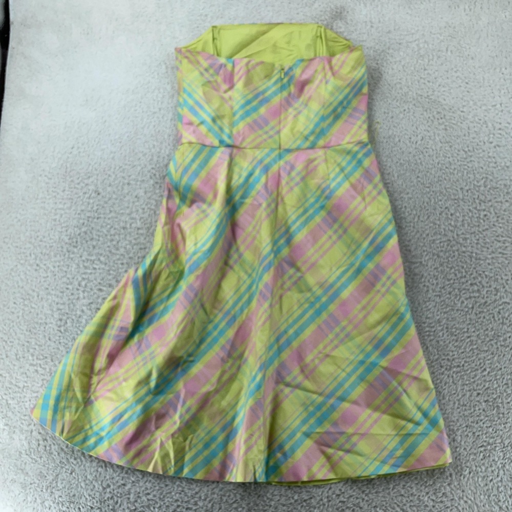 Lilly Pulitzer Silk Strapless Dress‎ Women's 8 Pastel Plaid Green Pink A-Line - Picture 3 of 9